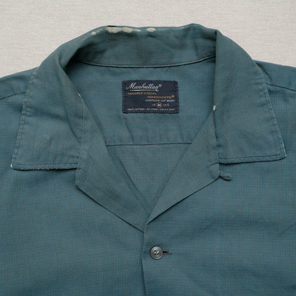Vtg 60s Cotton Camp Loop Collar Mansmooth Selvedge Button Up Shirt Manhattan M - Picture 6 of 10